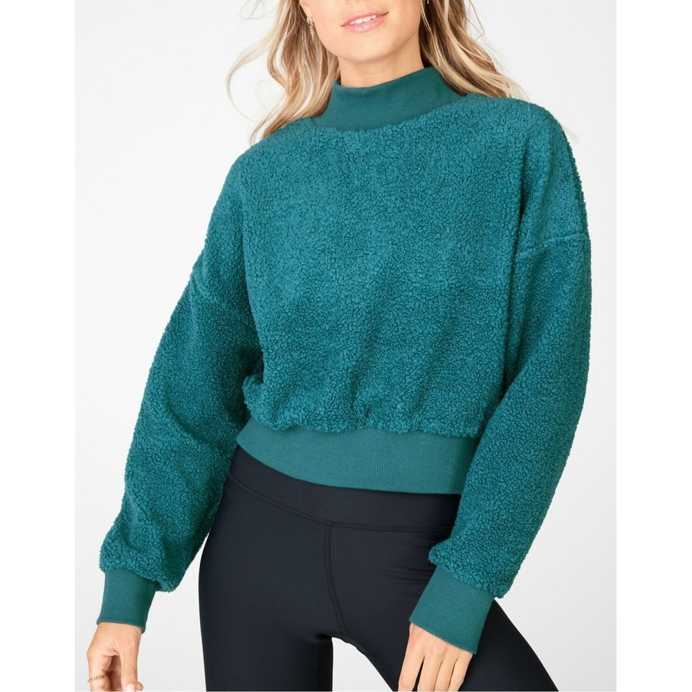 ✨2/$20 Fabletics Malia Polar Fleece Pullover Sweatshirt Teal Deep Pile XXS Cozy - Picture 2 of 11